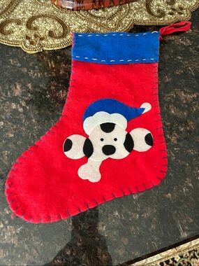 Handmade Red Felt Christmas Stocking with Puppy Appliqué